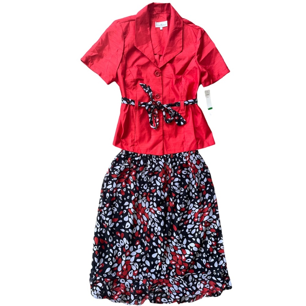 Women’s 2 piece skirt set red button up short sleeve top size 14W new with tags